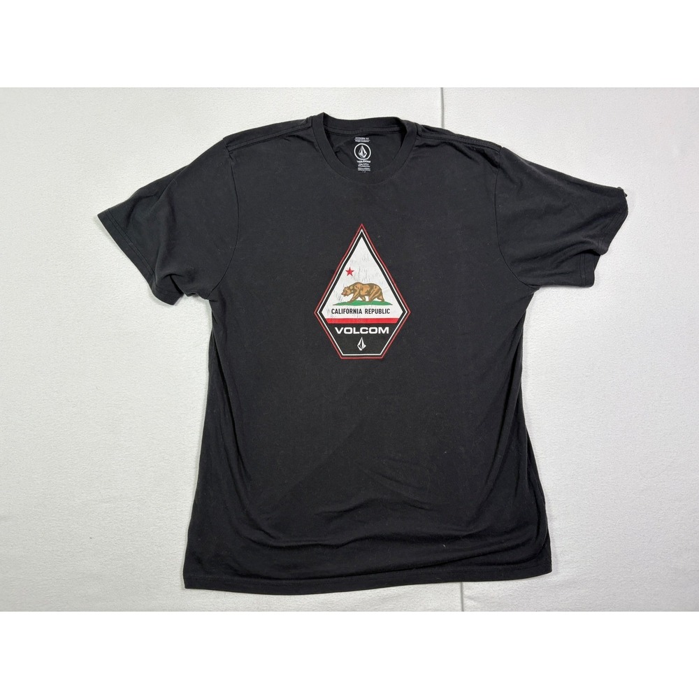 Volcom Mens California Republic Bear Logo Graphic T-Shirt Black Modern Fit Large
